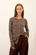Round-Neck Cardigan - Katharine - Mottled Taupe