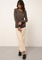Cardigan Col Rond Katharine - 100% Cachemire 2 Fils - Taupe Chiné - Femme