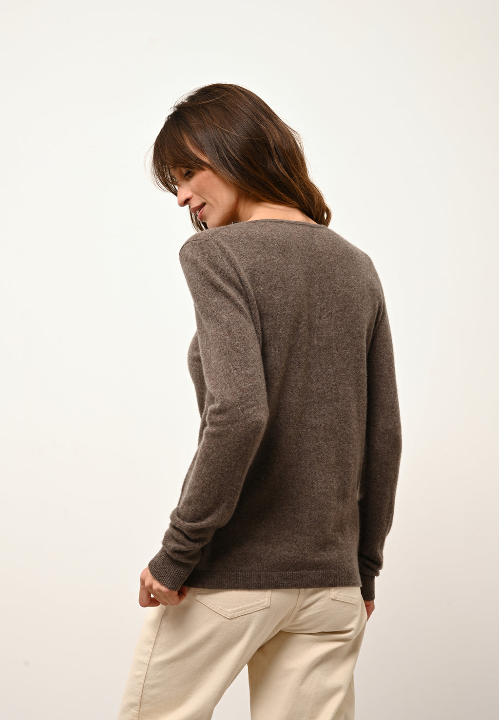 Cardigan Col Rond Katharine - 100% Cachemire 2 Fils - Taupe Chiné - Femme
