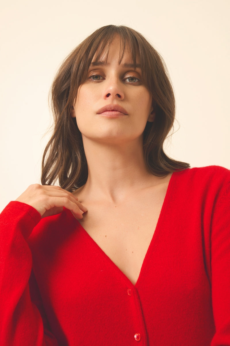 Cardigan Col V - Norma - Rouge