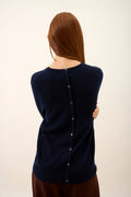 Pull Col Rond Boutonné Dos - Janice - Navy