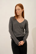 V-Neck Jumper - Joan - Mottled Anthracite