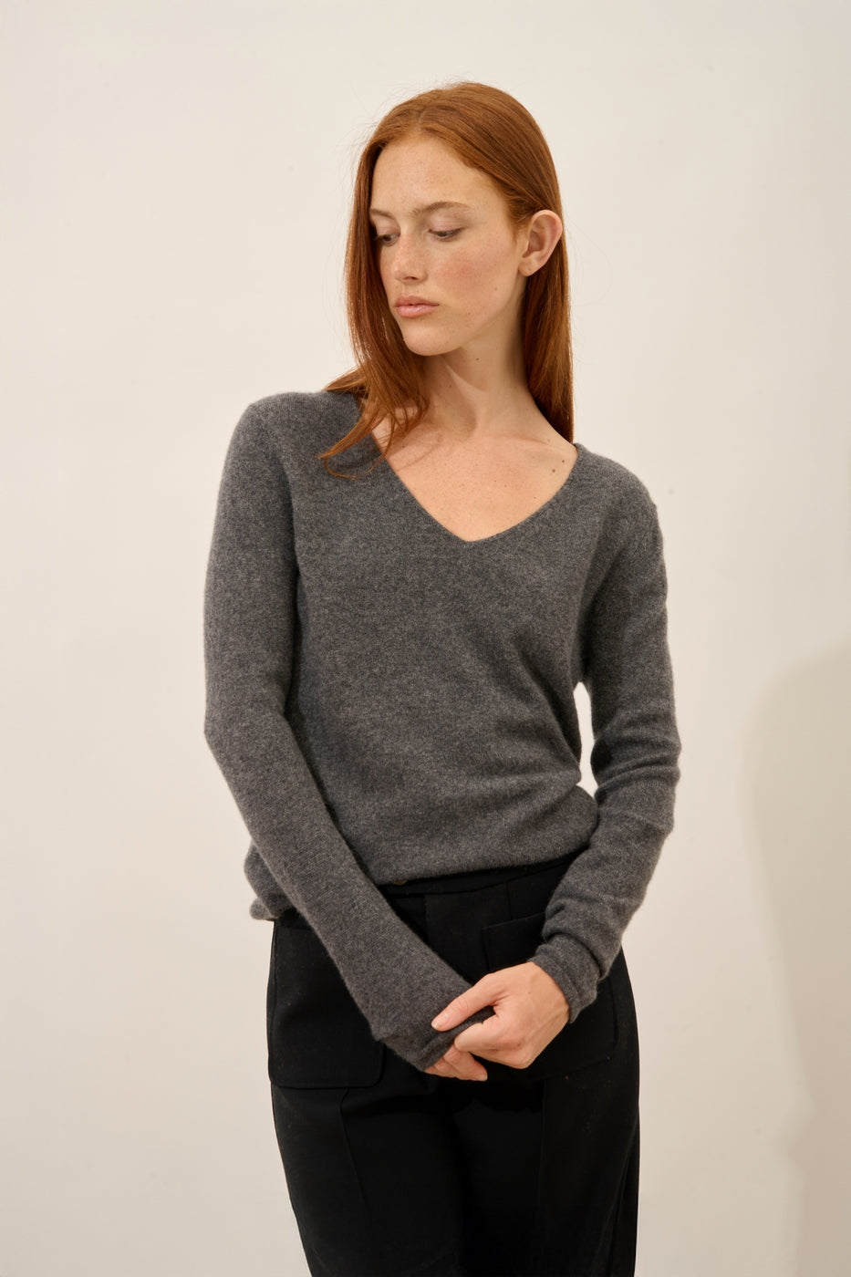 V-Neck Jumper - Joan - Mottled Anthracite