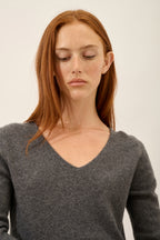 V-Neck Jumper - Joan - Mottled Anthracite