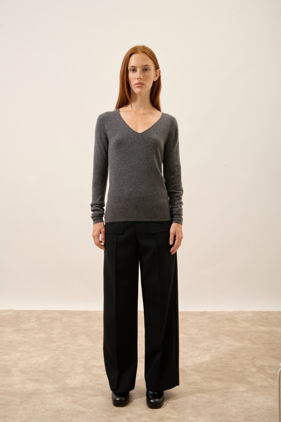 V-Neck Jumper - Joan - Mottled Anthracite