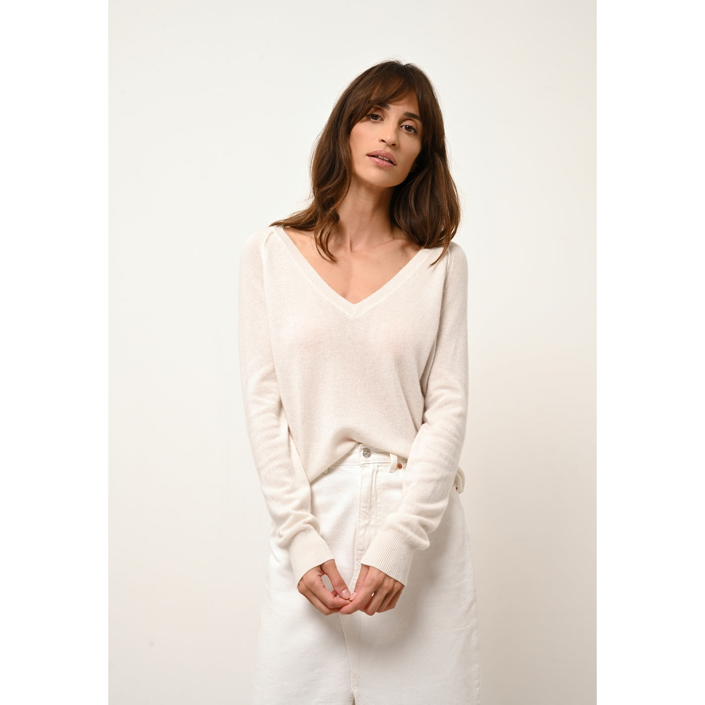 Pull Col V  - Phoebe - Ivoire