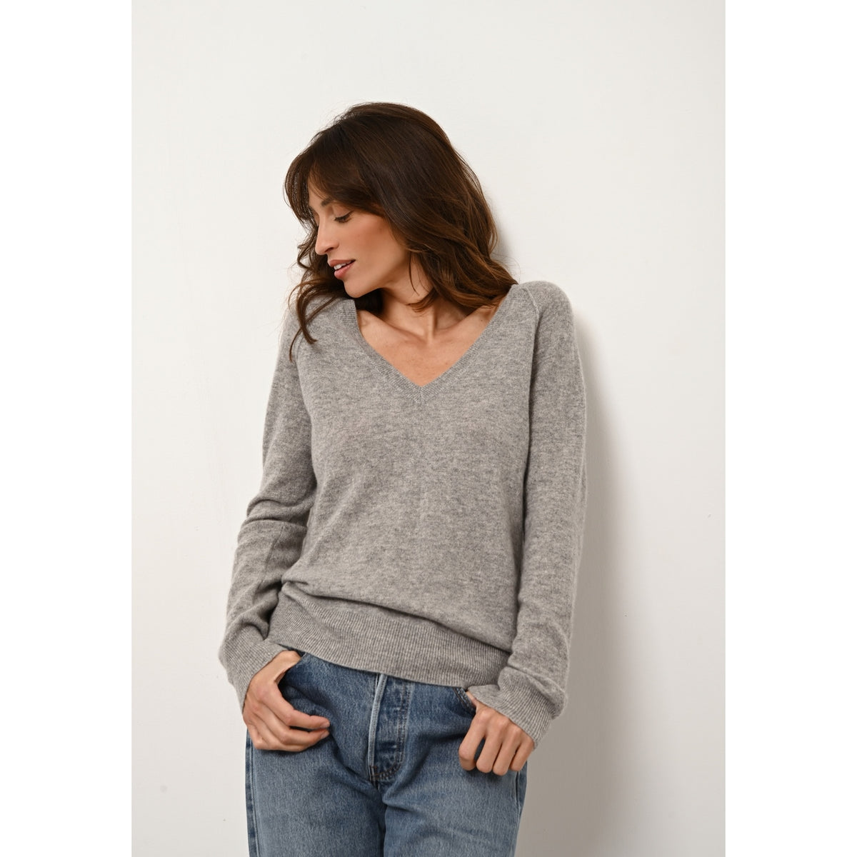 V-neck Jumper - Phoebe - Mottled Cloud