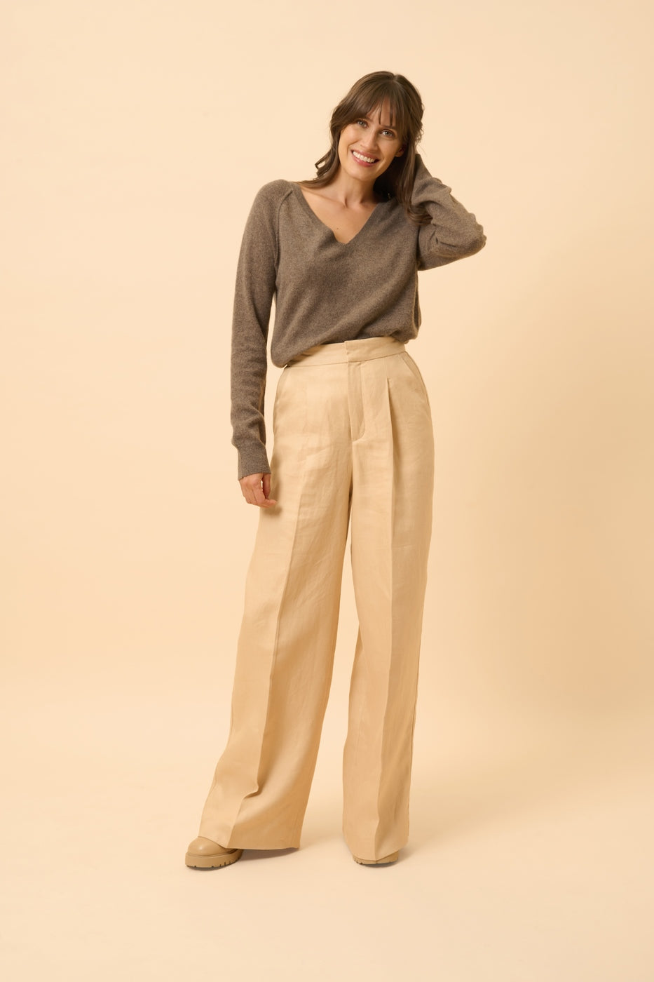 V-Neck Jumper - Phoebe - Mottled Taupe