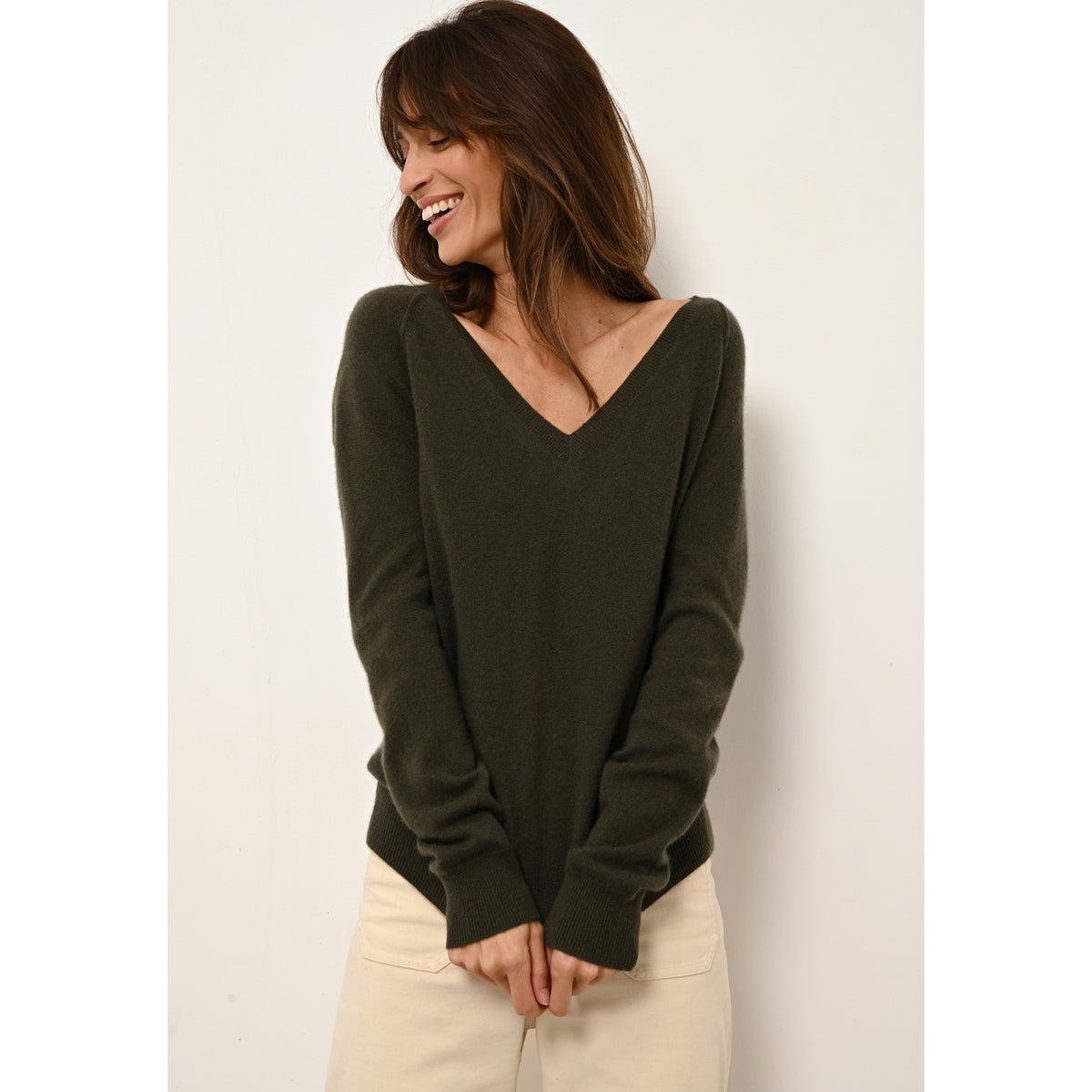 V-neck Jumper - Phoebe - Khaki