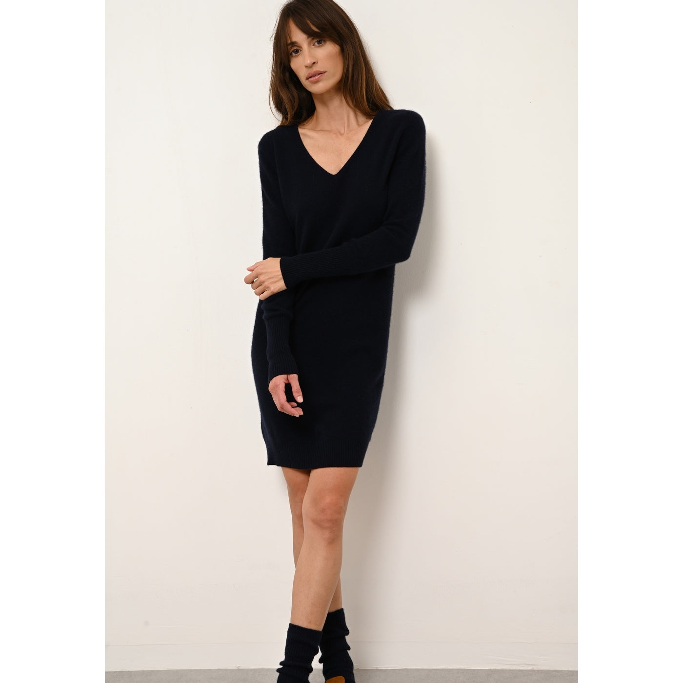 Vestido con cuello en V - Tracy - Azul marino