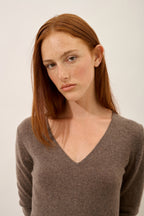 V-Neck Dress - Tracy - Heathered Taupe