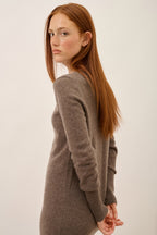 V-Neck Dress - Tracy - Heathered Taupe
