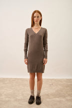 V-Neck Dress - Tracy - Heathered Taupe
