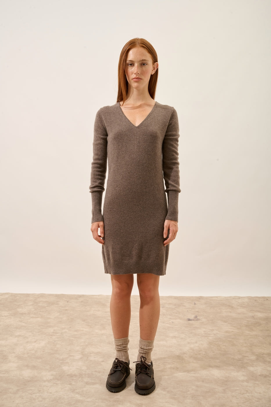 Robe Col V - Tracy - Taupe Chiné