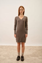 Robe Col V - Tracy - Taupe Chiné