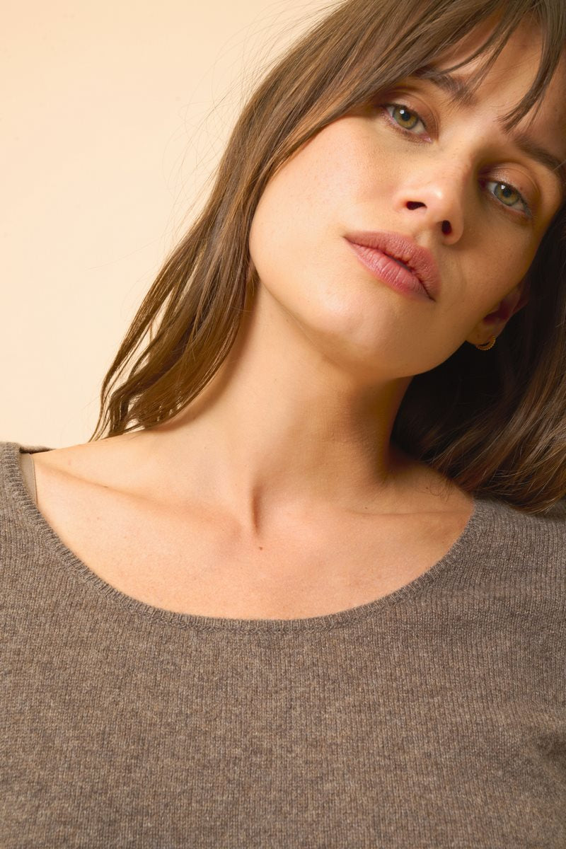Boat Neck Sweater - Fiona - Mottled Taupe