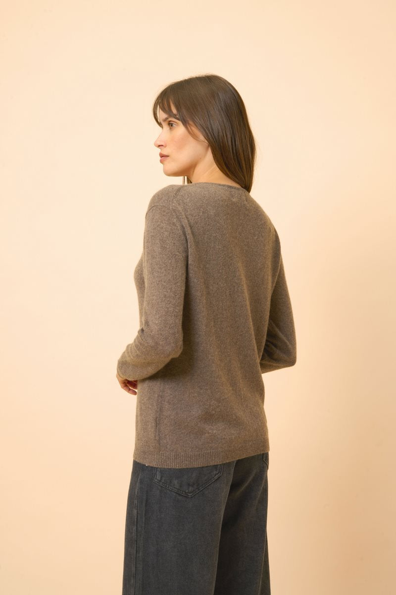 Boat Neck Sweater - Fiona - Mottled Taupe