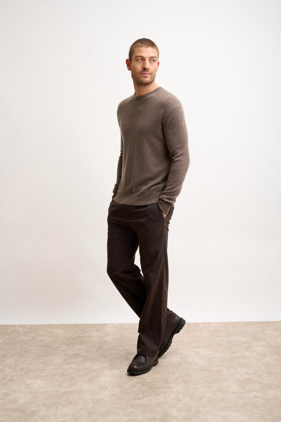 Pull Col Rond - Howard - Taupe Chiné