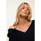 Pull Col V Devant Et Dos - Opal - Navy