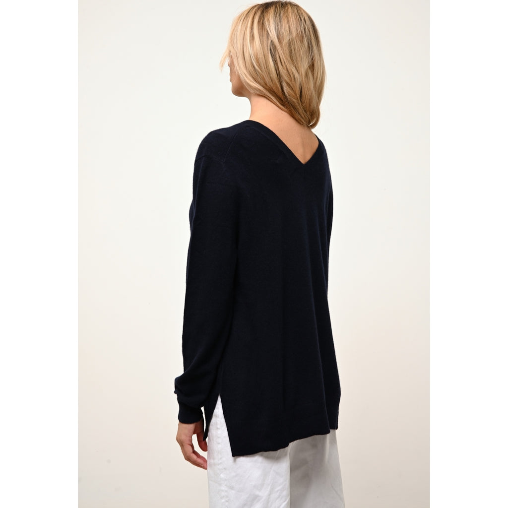 Pull Col V Devant Et Dos - Opal - Navy