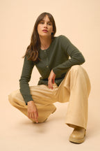 Cardigan Col Rond - Katharine - Kaki