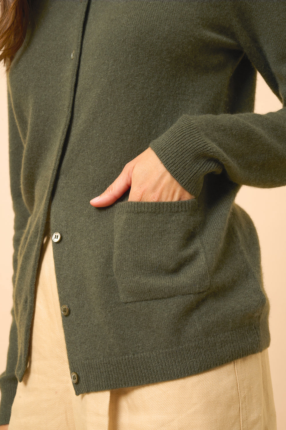 Cardigan Col Rond - Katharine - Kaki