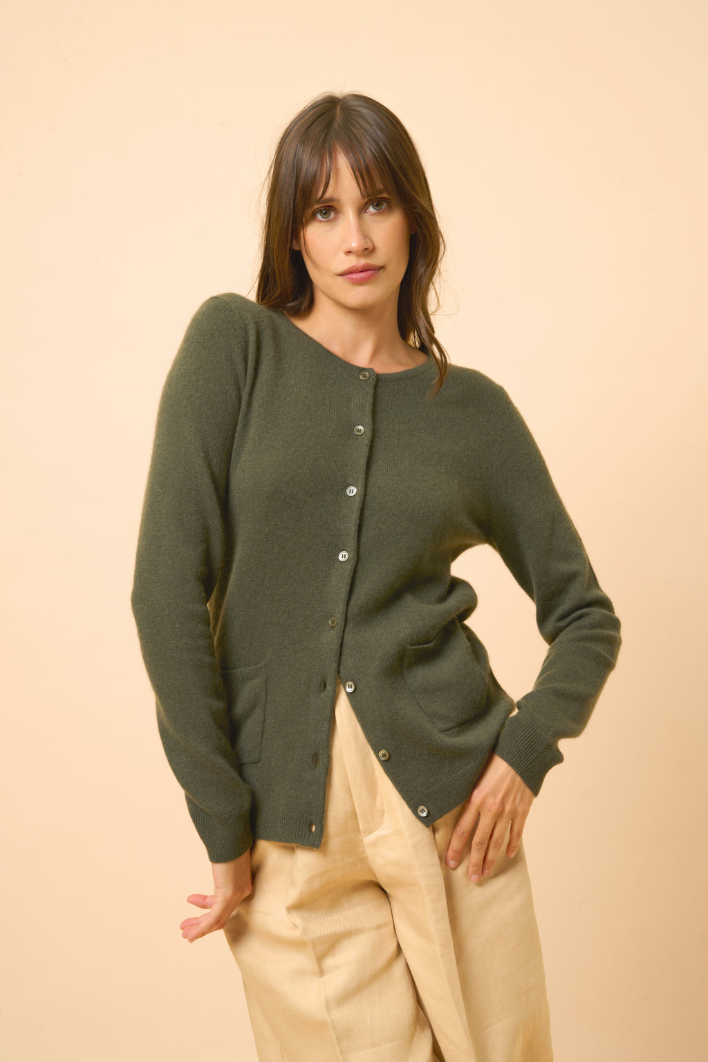 Cardigan Col Rond - Katharine - Kaki