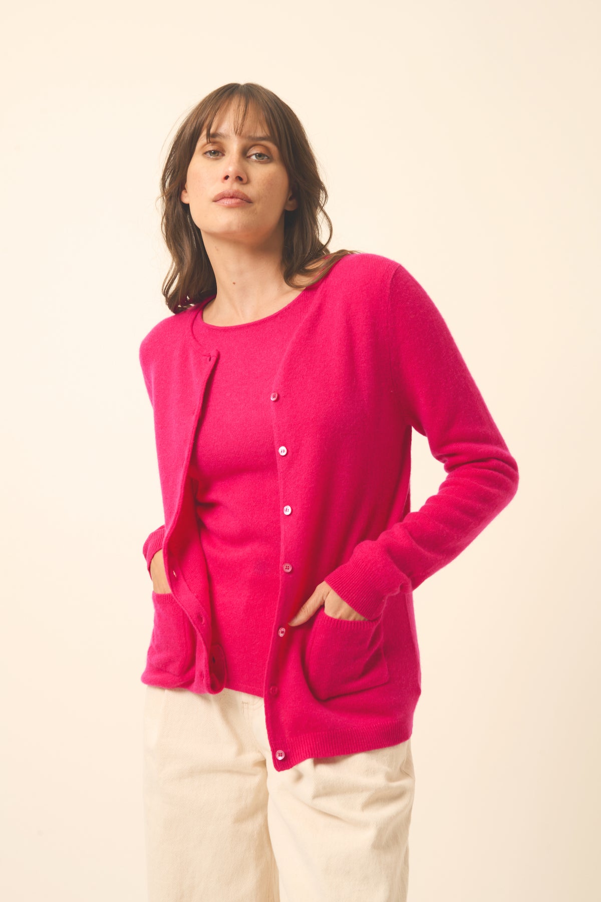 Cardigan Col Rond - Katharine - Fuchsia