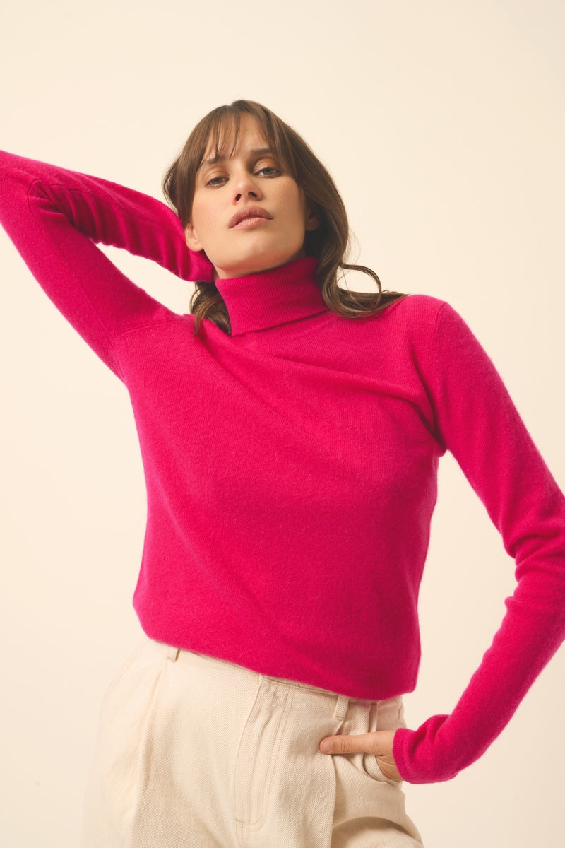 Pull Col Roulé - Ava - Fuchsia