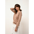 Boat-Neck Keyhole-Back Jumper - Abigail - Mottled Camel