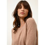 Boat-Neck Keyhole-Back Jumper - Abigail - Mottled Camel
