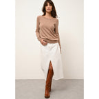 Boat-Neck Keyhole-Back Jumper - Abigail - Mottled Camel