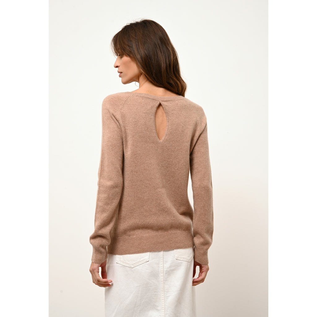 Boat-Neck Keyhole-Back Jumper - Abigail - Mottled Camel
