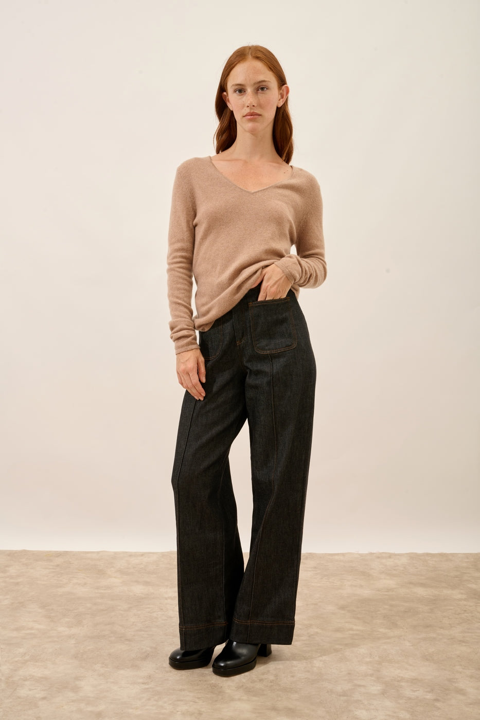 Pull Col V - Joan - Camel Chiné