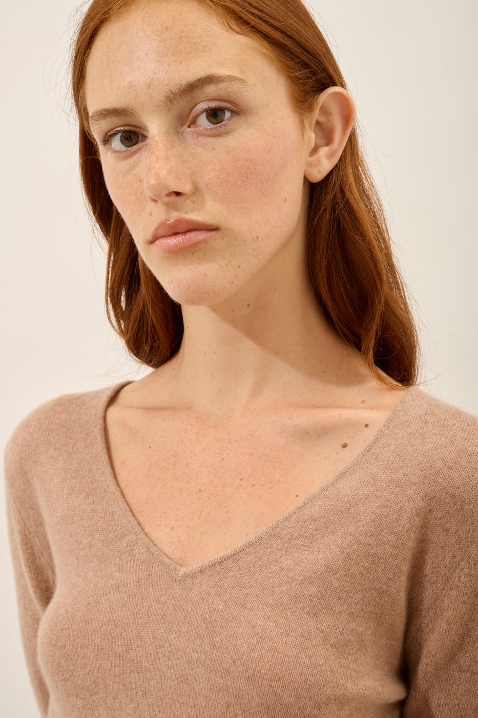 Pull Col V - Joan - Camel Chiné