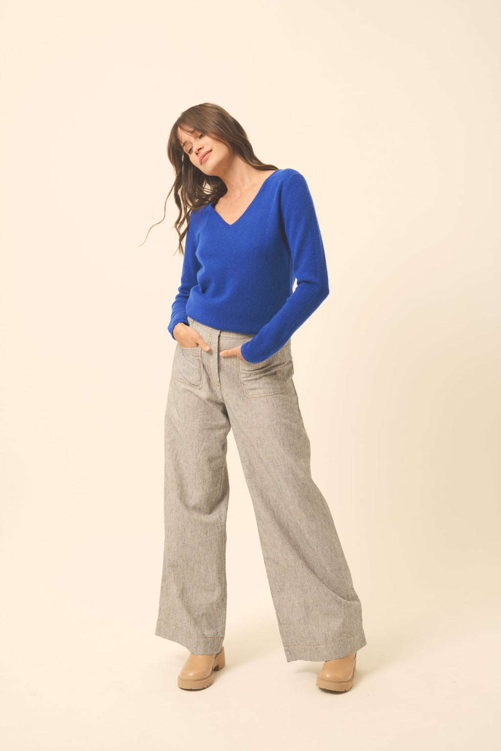 Pull Col V - Joan - Outremer