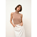 Pull Col Roulé Sans Manches - Violet - Camel Chiné