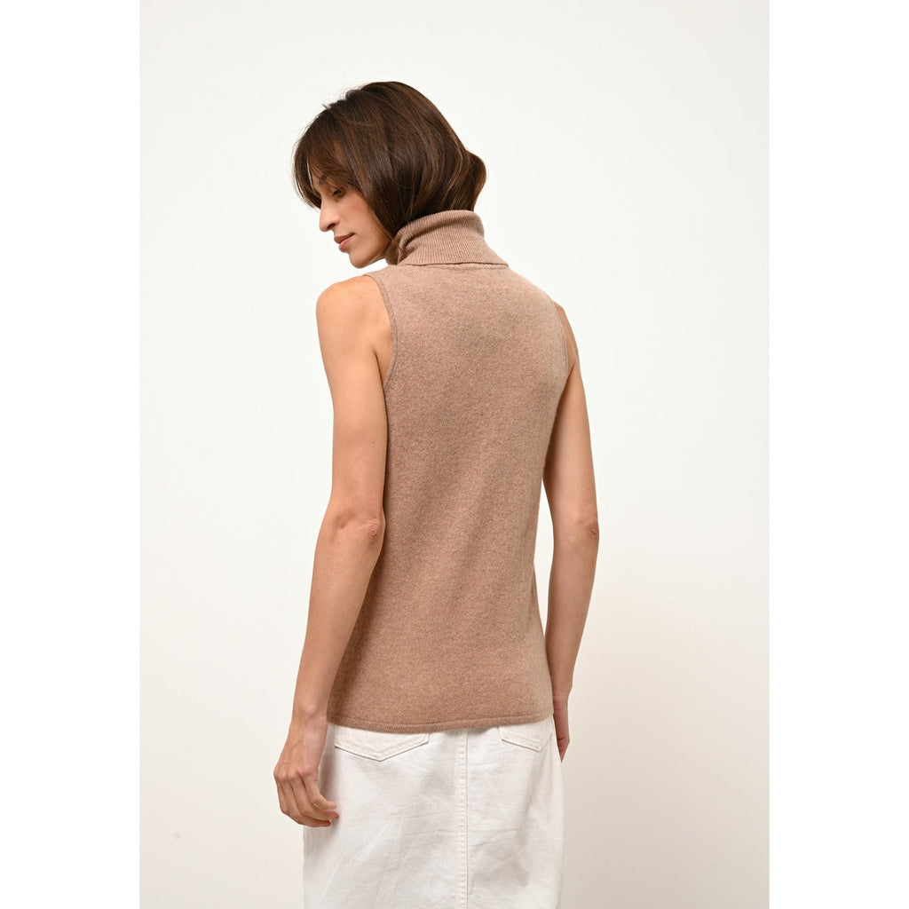 Pull Col Roulé Sans Manches - Violet - Camel Chiné