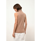 Pull Col Roulé Sans Manches - Violet - Camel Chiné