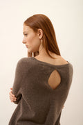 Boat-Neck Jumper with Back Teardrop Detail - Abigail - Mottled Taupe