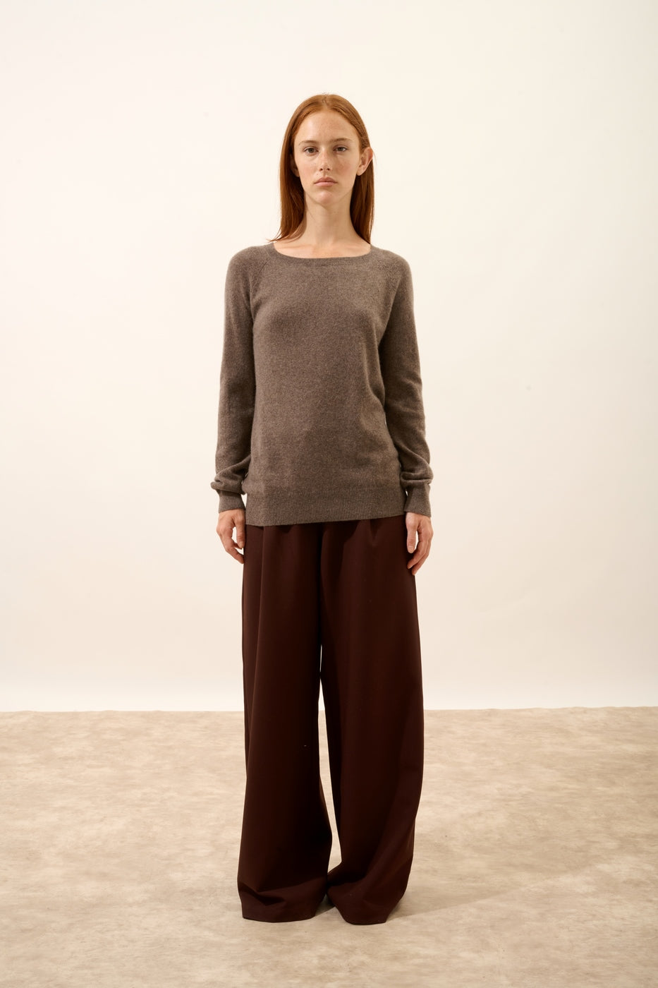 Boat-Neck Jumper with Back Teardrop Detail - Abigail - Mottled Taupe
