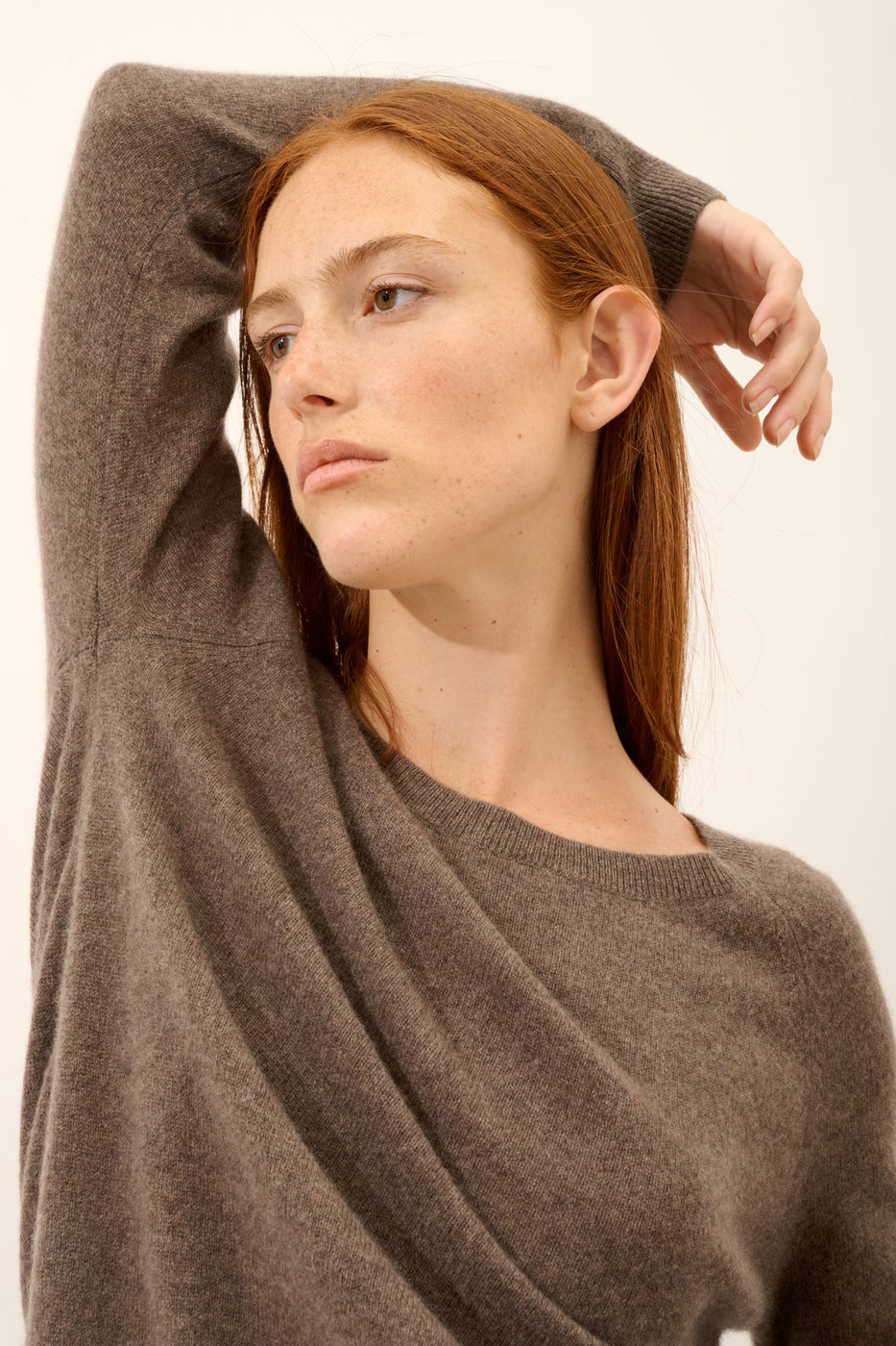 Boat-Neck Jumper with Back Teardrop Detail - Abigail - Mottled Taupe