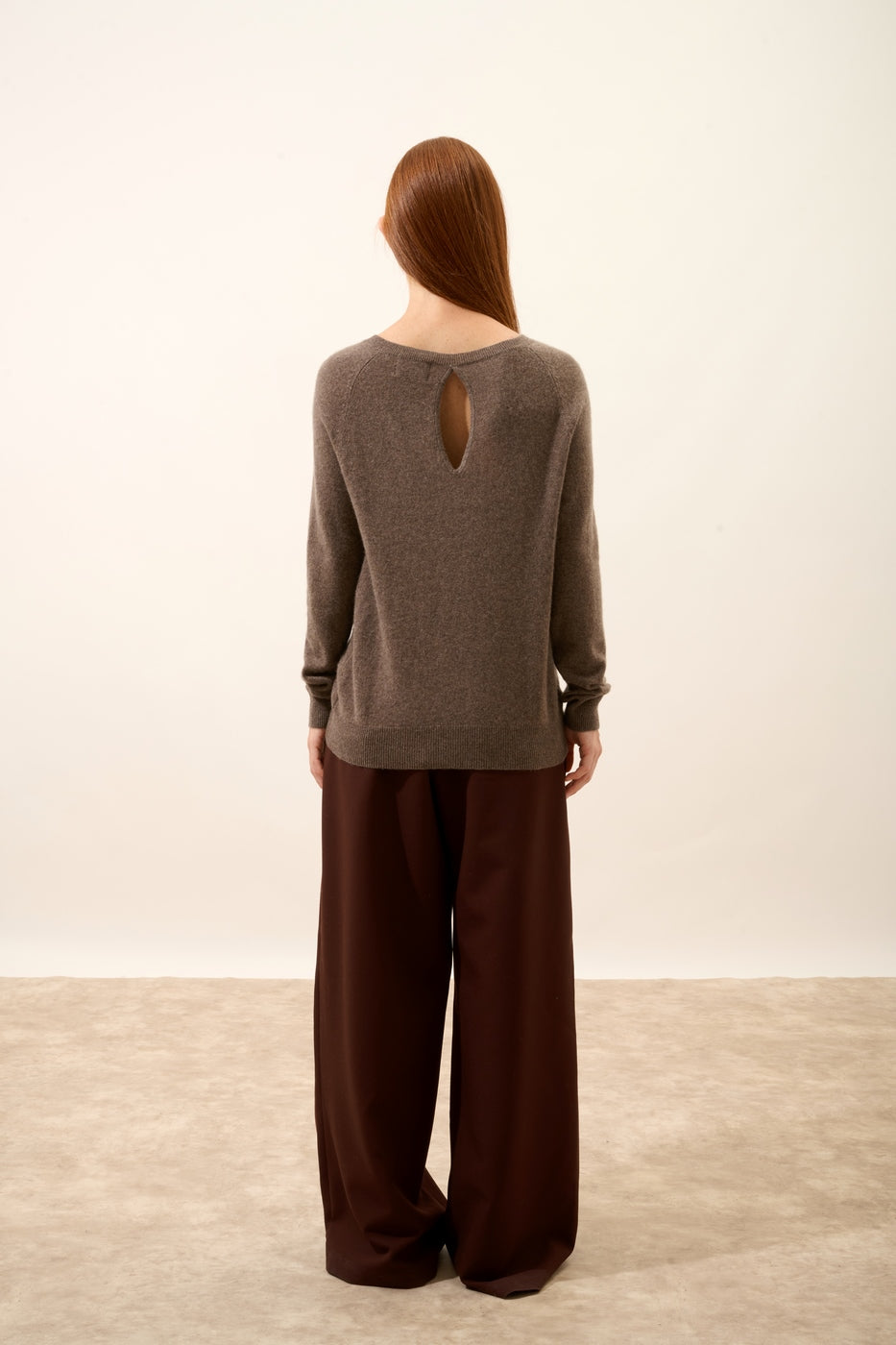 Boat-Neck Jumper with Back Teardrop Detail - Abigail - Mottled Taupe