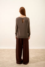 Boat-Neck Jumper with Back Teardrop Detail - Abigail - Mottled Taupe