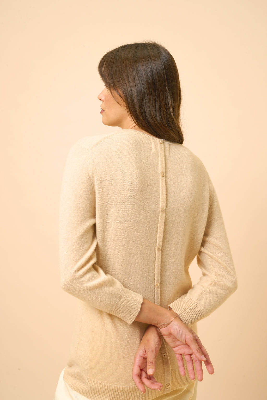 Back-Buttoned Crew-Neck Jumper - Janice - Sand