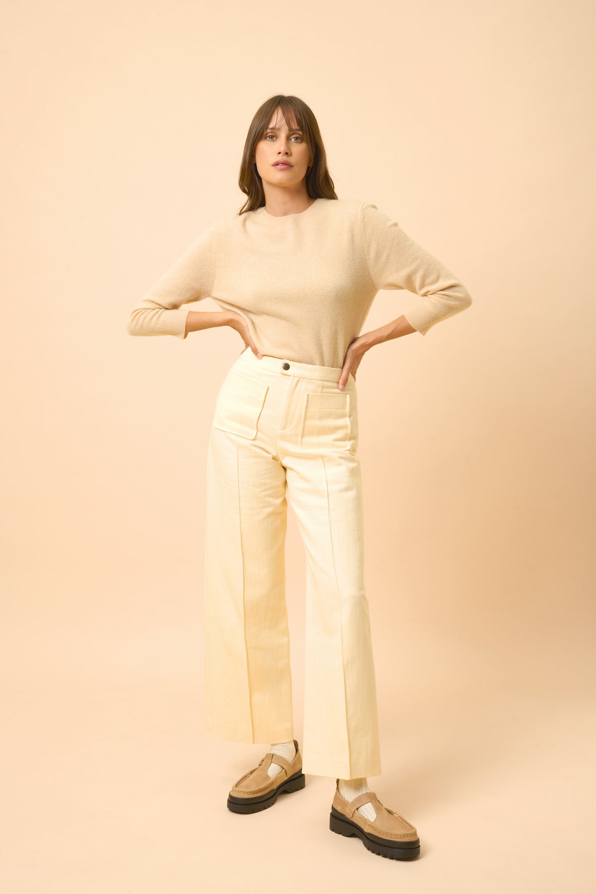 Back-Buttoned Crew-Neck Jumper - Janice - Sand