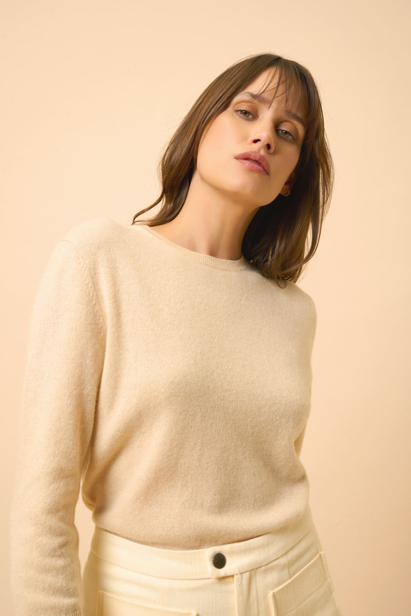 Back-Buttoned Crew-Neck Jumper - Janice - Sand