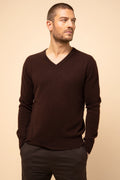 Pull Col V -Walt-100% Cachemire, 2 Fils-Choco-Homme