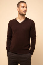 Pull Col V -Walt-100% Cachemire, 2 Fils-Choco-Homme