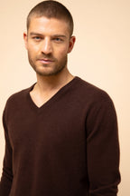 Pull Col V -Walt-100% Cachemire, 2 Fils-Choco-Homme